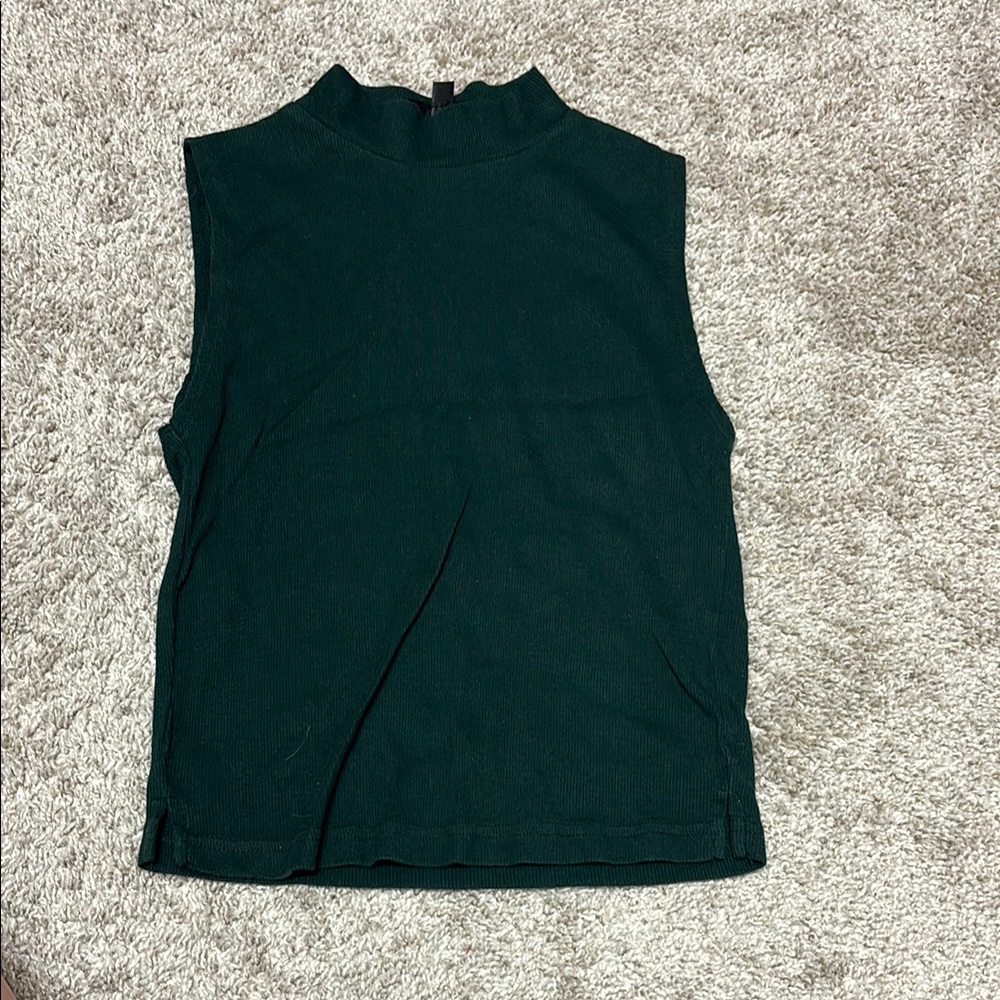 Nordstrom Green Sleeveless Fitted Tank with Mandarin Collar